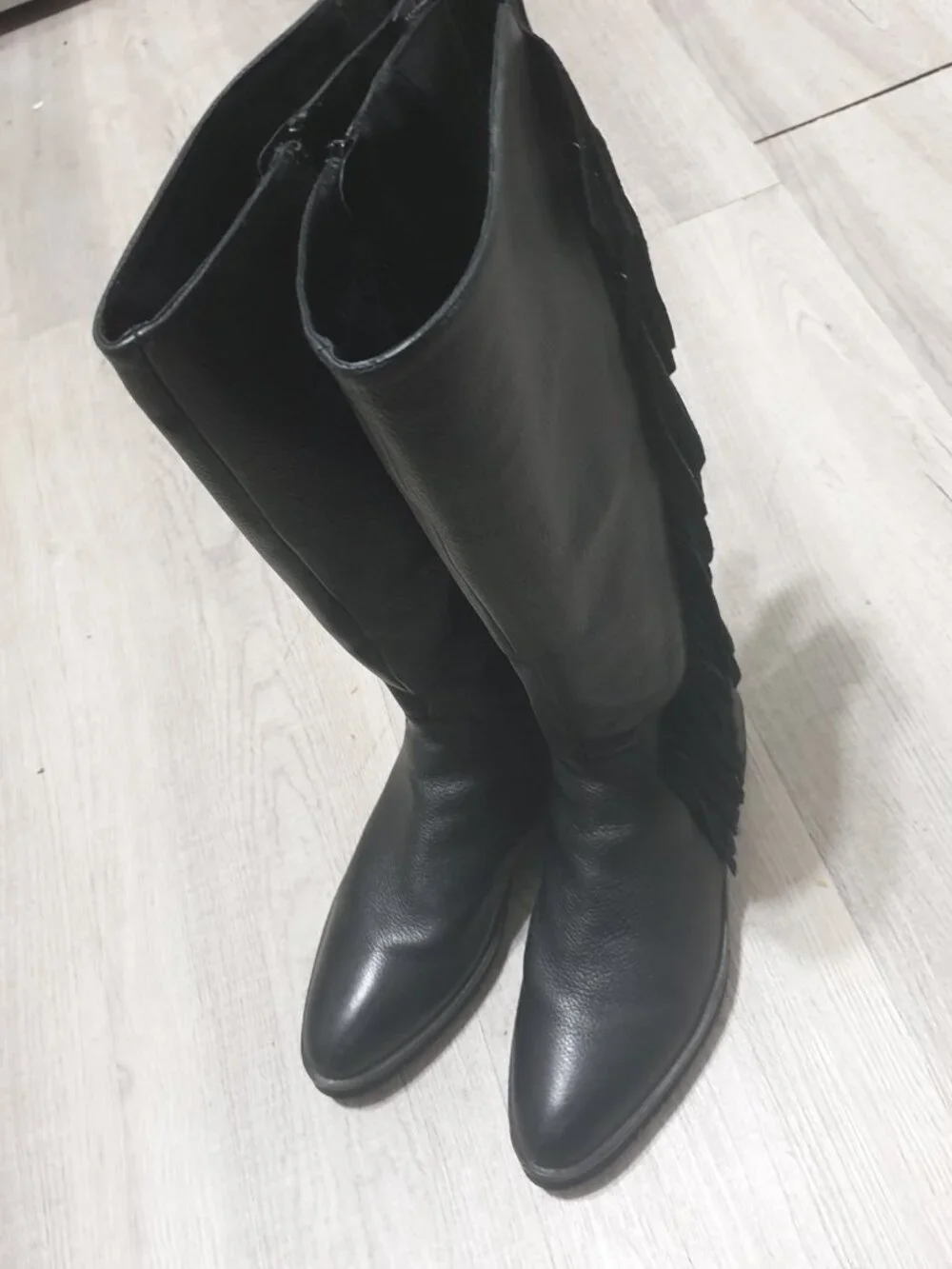 Fashion Women Black Fringe Boots Italian Leather Casual Everyday Boot Size 38